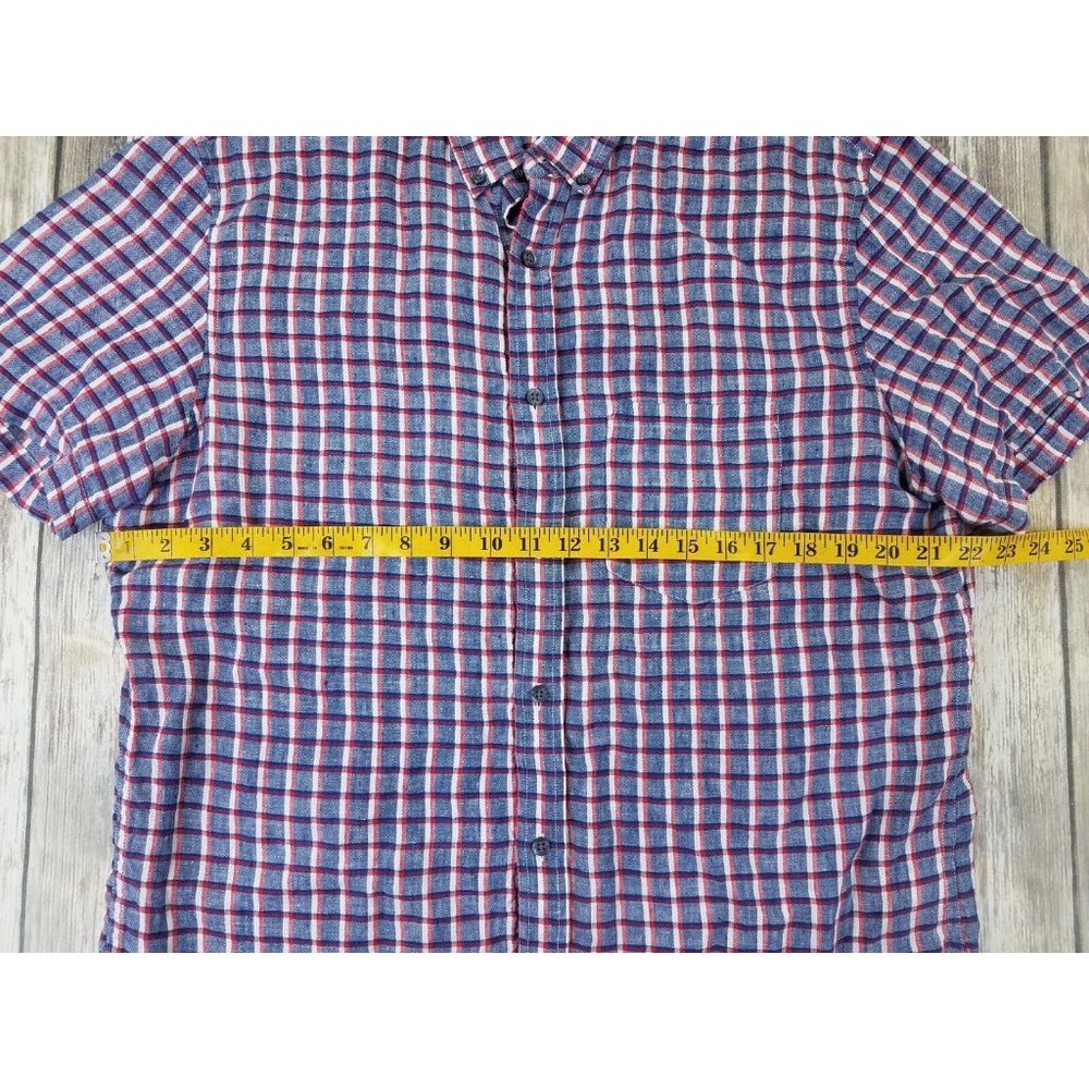 Banana Republic Button Up Shirt Mens Size L Plaid Short Sleeves Camden Fit Linen - Picture 6 of 11
